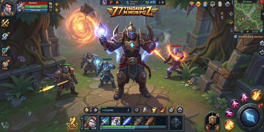 Tampilan gameplay <strong>777ZX</strong> yang memukau dengan karakter bertempur di dunia fantasi.