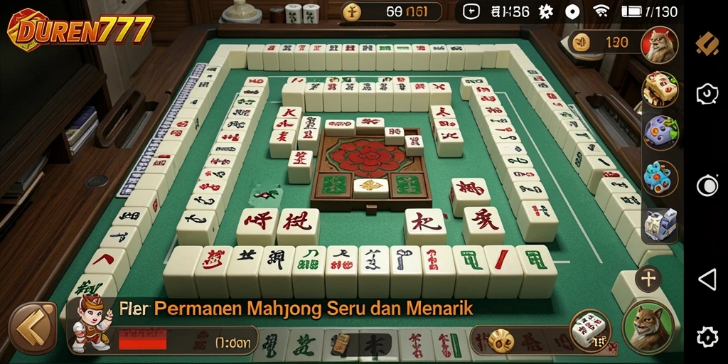 Tangkapan layar utama DUREN777 menunjukkan gameplay Mahjong yang seru.