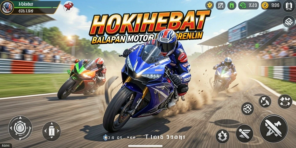 Gameplay HOKIHEBAT menampilkan aksi balap motor yang cepat dan mendebarkan.