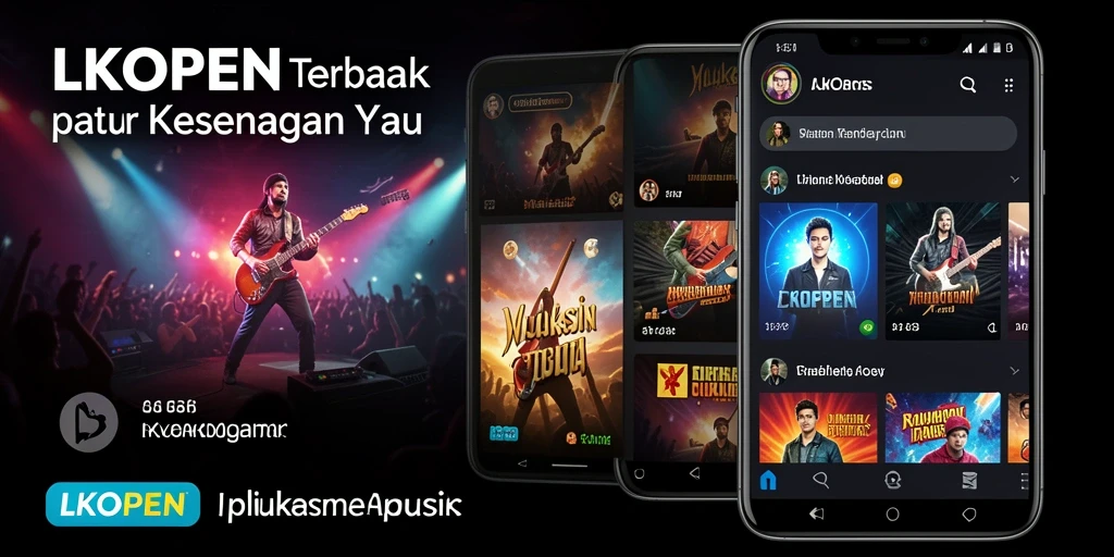 Screenshot LKOPEN menampilkan antarmuka musik yang menarik dan modern.