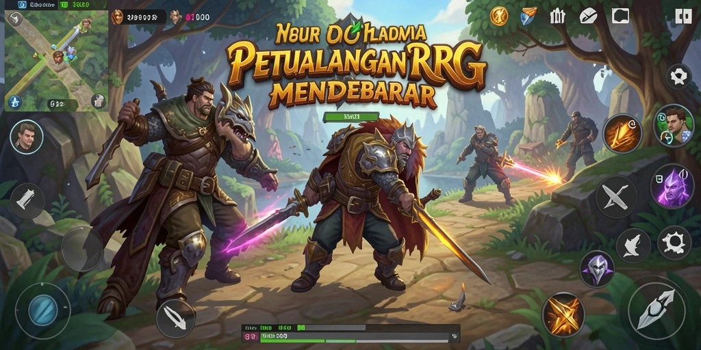 Screenshot OLX128 menampilkan pertarungan epik antar karakter RPG.