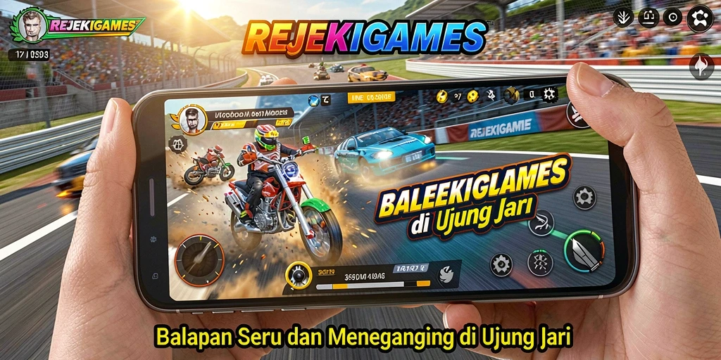 Tangkapan layar gameplay dari REJEKIGAMES yang menampilkan aksi balapan.