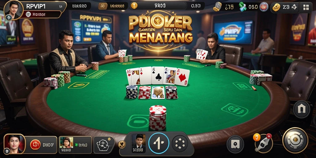 Tampilan antarmuka RPVIP1 saat permainan poker berlangsung.