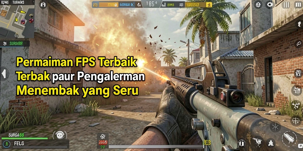 Screenshot gameplay SURGA88 dengan aksi menembak yang intens.
