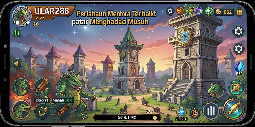 Screenshot gameplay ULAR288 menampilkan pertempuran menara yang intens dan strategi yang memukau.