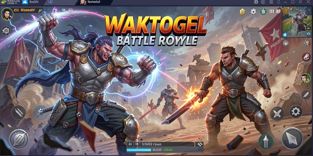 Tampilan gameplay seru dalam WAKTOGEL dengan aksi Battle Royale intens.
